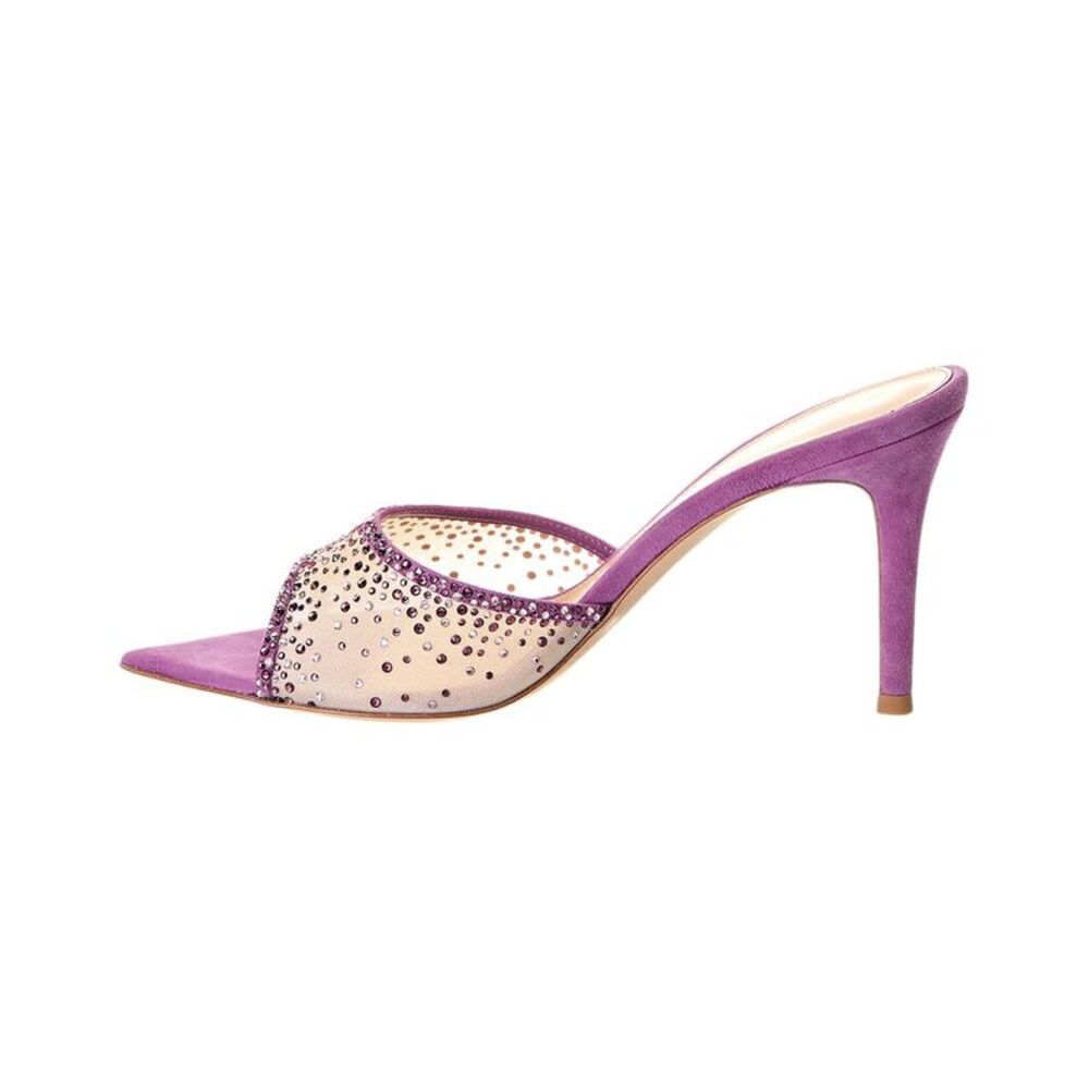 Gianvito Rossi Purple and Beige Crystal-Embellished Mules - Picture 2 of 5
